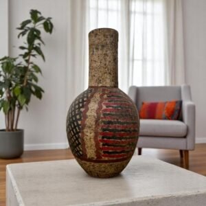 Pre-Hispanic Clay Vase, Handmade Terracotta Flower Pot, Pottery from Metepec Estado de Mexico Rustic Tribal Decor, Aztec Style Home Accent