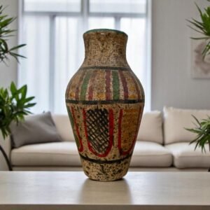 Pre-Hispanic Clay Vase, Handmade Terracotta Flower Pot, Pottery from Metepec Estado de Mexico Rustic Tribal Decor, Aztec Style Home Accent