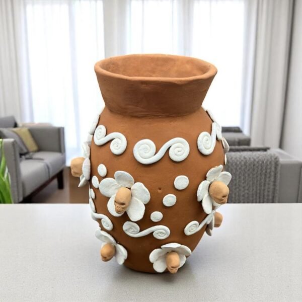 Embroidered Clay Vase From Oaxaca México Home Decor Handcrafted Jarron Barro Bordado Oaxaca Handmade Unique Designs From Artisans