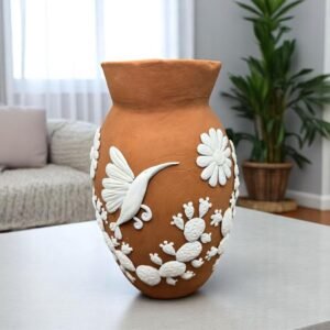 Embroidered Clay Vase From Oaxaca México Home Decor Handcrafted Jarron Barro Bordado Oaxaca Handmade Unique Designs From Artisans