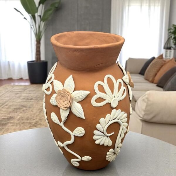 Embroidered Clay Vase From Oaxaca México Home Decor Handcrafted Jarron Barro Bordado Oaxaca Handmade Unique Designs From Artisans