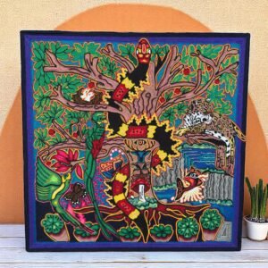 Huichol Yarn Art Jaguar Tree of Life Mexican Folk Art Sacred Vision Handmade Wall Art Spiritual Decor Wixárika Art Nayarit Mexico