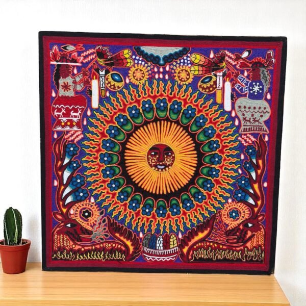 Huichol Yarn Art Sun Mandala Peyote Vision Mexican Spiritual Folk Art Handmade Wixarika Wall Decor Nayarit Indigenous Shamanic 24”x24”