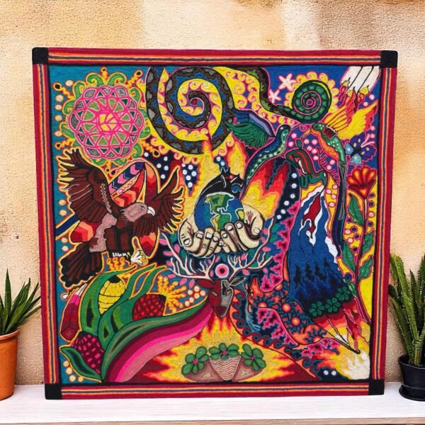 Huichol Yarn Art Earth Vision Spiritual Cosmic Hands Mexican Folk Art Handmade Wixarika Decor Peyote Deer Sacred Indigenous Mexico
