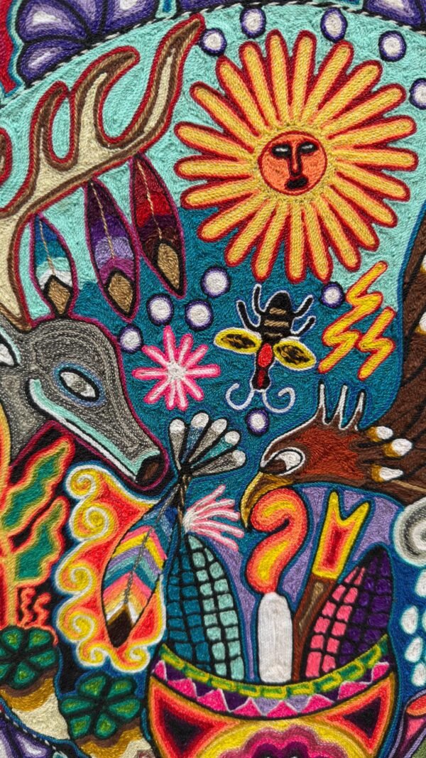 Huichol Yarn Art Deer Peyote Sun Mandala Mexican Folk Art Handmade Wixarika Spiritual Wall Decor Sacred Visionary Indigenous Mexico - Image 2