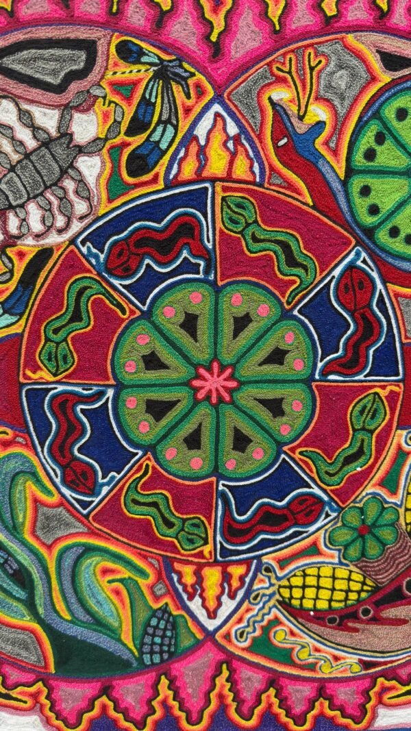 Huichol Yarn Art Deer Peyote Sun Mandala Mexican Folk Art Handmade Wixarika Spiritual Wall Decor Sacred Visionary Indigenous Mexico - Image 2