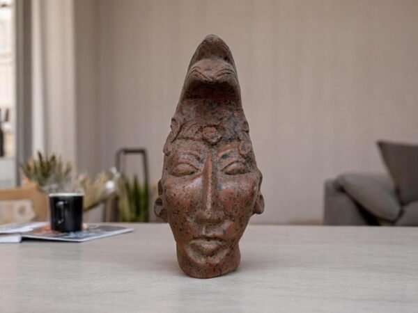 Mayan Head Sculpture, Handmade Clay Bust, Feathered Headdress Statue, Pre-Columbian Style, Tribal Home Decor, Indigenous Art, Mexican Potter