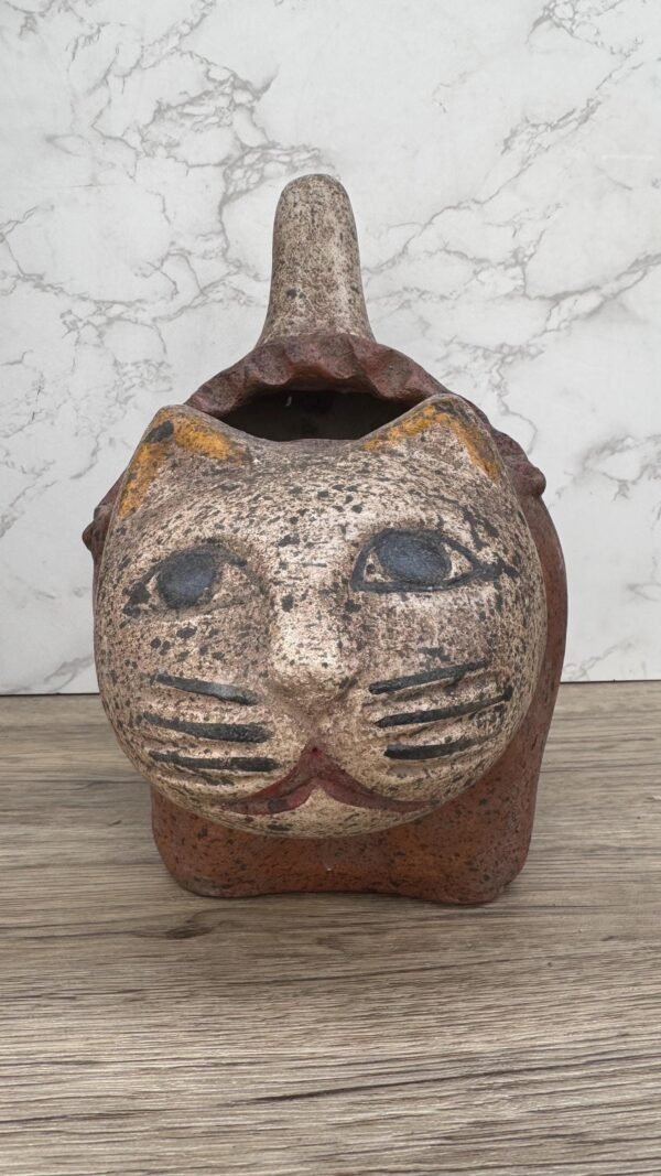 Cat Planter, Handmade Clay Cat Pot, Rustic Animal Planter, Mexican Pottery Decor, Whimsical Cat Sculpture,  Garden Planter, Artisan Clay Pot - Image 2