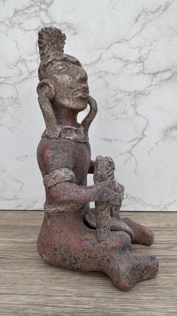 Mayan Warrior Sculpture, Handmade Clay Figurine, Feathered Headdress Statue, Ritual Sacrifice Art, Decapitated Head Detail, Pre-Columbian - Image 2