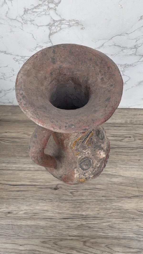 Pre-Columbian Style Face Vessel, Handmade Clay Pot, Dual Handle Jar, Indigenous Inspired Pottery, Ritual Ceramic Vase,  Folk Art, Rustic - Image 2