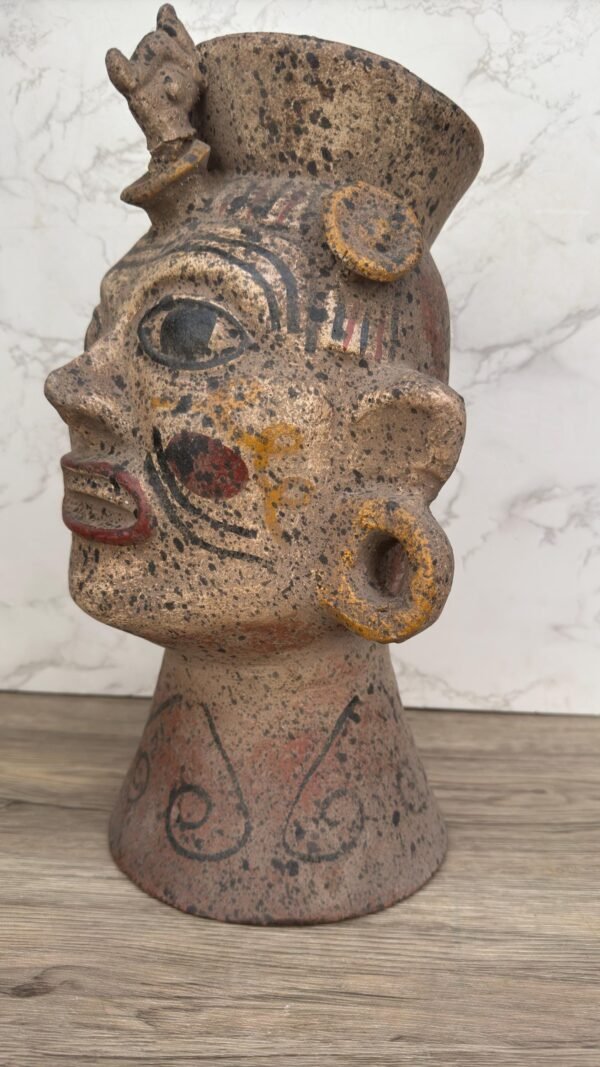 Handmade Clay Face Vase, Pre-Hispanic Inspired Pottery, Terracotta Head Planter, Decorative Mexican Pot, Tribal Art Sculpture Ancestral - Image 2