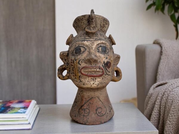 Handmade Clay Face Vase, Pre-Hispanic Inspired Pottery, Terracotta Head Planter, Decorative Mexican Pot, Tribal Art Sculpture Ancestral