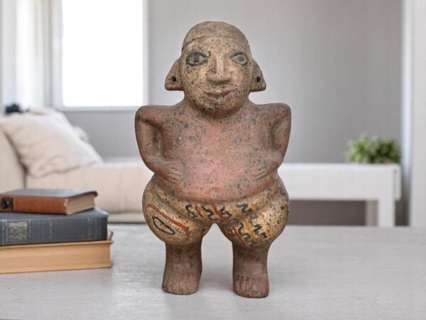 Mayan Sculpture, Handmade Clay Figure, Feathered Headdress Statue, Pre-Columbian Art, Indigenous Mexican Pottery, Rustic Terracotta Figurine