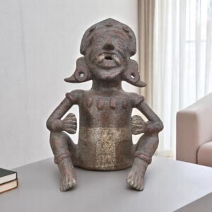 Mayan Warrior Sculpture, Handmade Clay Figurine, Terracotta Ceremonial Statue, Pre-Columbian Inspired Art, Open-Mouth Figure, Tribal Artisan