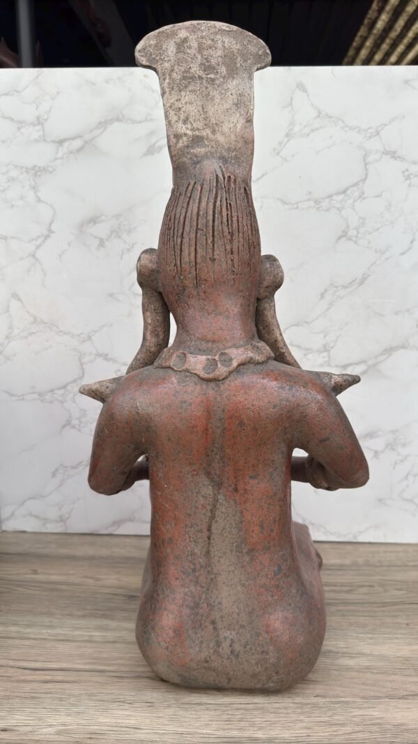 Handmade Mayan Warrior with Headdress and Bowl, Pre-Columbian Style Terracotta Statue, Mexican Indigenous Art from Metepec, Rustic Tribal - Image 2