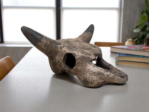 Rustic bull skull wall decor, handmade ceramic cow skull, Mexican clay wall art, vintage cattle skull sculpture, western farmhouse accent