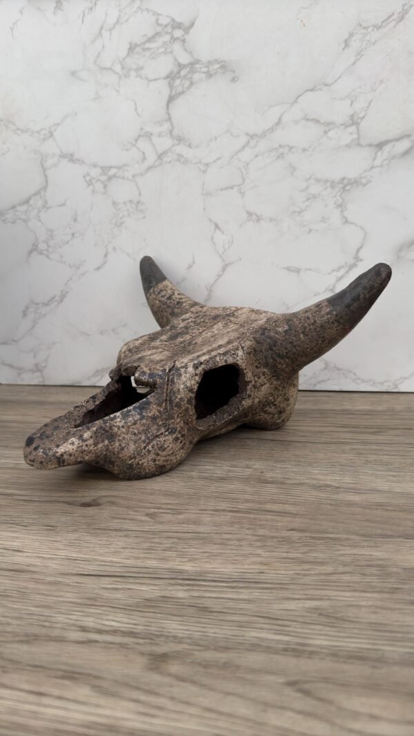 Rustic bull skull wall decor, handmade ceramic cow skull, Mexican clay wall art, vintage cattle skull sculpture, western farmhouse accent - Image 2