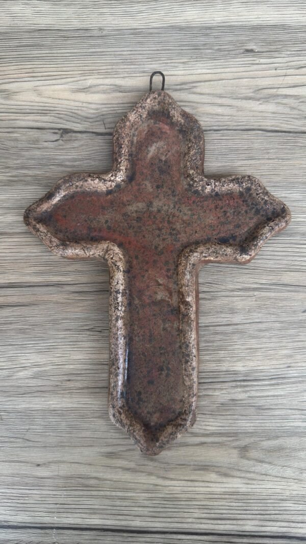 Rustic Clay Cross Wall Decor, Handmade Mexican Ceramic Cross, Spiritual Home Decor Artisanal Pottery, Aged Terracotta Wall Cross Altar Piece