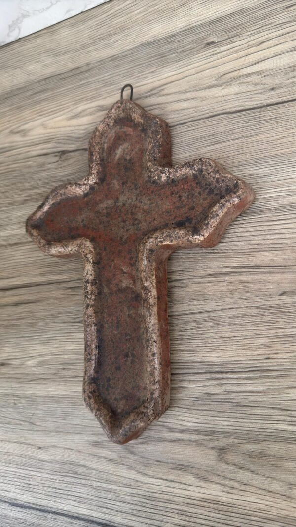Rustic Clay Cross Wall Decor, Handmade Mexican Ceramic Cross, Spiritual Home Decor Artisanal Pottery, Aged Terracotta Wall Cross Altar Piece - Image 2