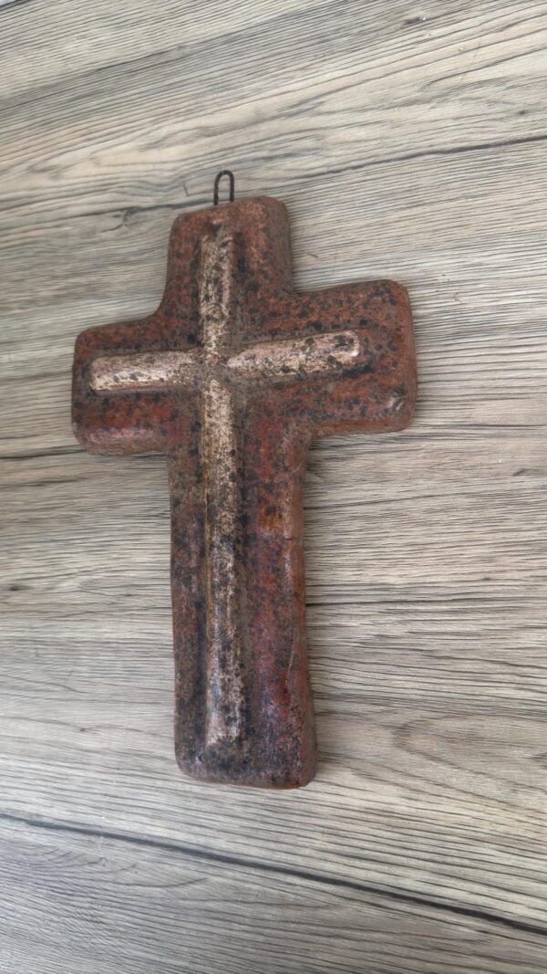 Rustic Clay Cross Wall Decor, Handmade Mexican Ceramic Cross, Spiritual Home Decor Artisanal Pottery, Aged Terracotta Wall Cross Altar Piece - Image 2