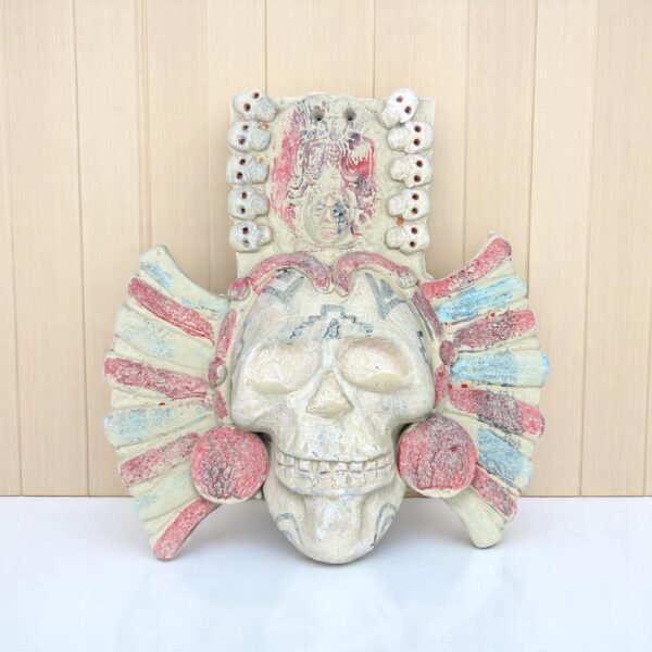 Mictlan Mask Mexican Clay Sculpture of Mictlantecuhtli, Aztec God of Death Folk Art, Pre-Hispanic Skeleton Figure, Day of the Dead