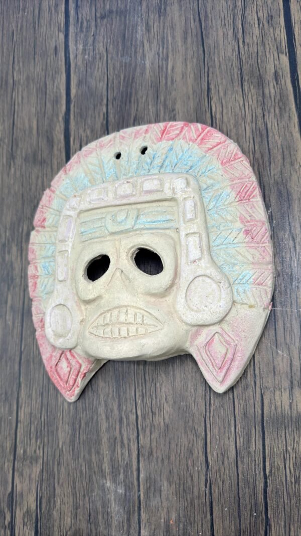 Mictlan Mask Mexican Clay Sculpture of Mictlantecuhtli, Aztec God of Death Folk Art, Pre-Hispanic Skeleton Figure, Day of the Dead - Image 2