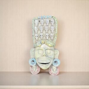 Mictlan Mask Mexican Clay Sculpture of Mictlantecuhtli, Aztec God of Death Folk Art, Pre-Hispanic Skeleton Figure, Day of the Dead