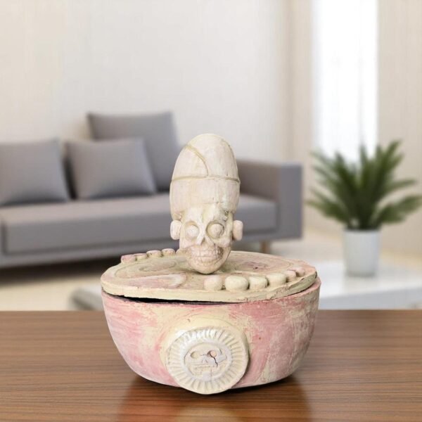 Jewelry Box or Incense Burner of Mictlan  Mexican Clay Sculpture of Mictlantecuhtli, Aztec God of Death Folk Art, Pre-Hispanic