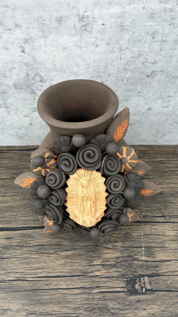 Mary Virgin Filigrana Clay Flower Vase, Artistic  Oaxaca México By Artisans Handmade Crafts, Home Decor Folk Art,  Virgen de Guadalupe - Image 4