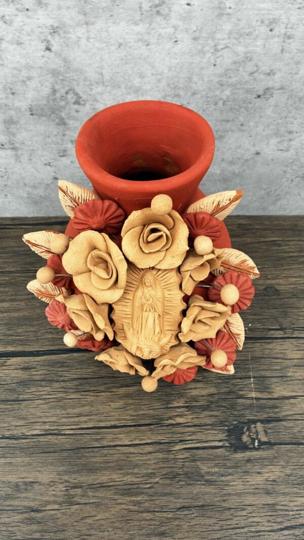 Mary Virgin Filigrana Clay Flower Vase, Artistic  Oaxaca México By Artisans Handmade Crafts, Home Decor Folk Art,  Virgen de Guadalupe - Image 4