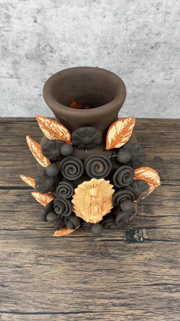 Mary Virgin Filigrana Clay Flower Vase, Artistic  Oaxaca México By Artisans Handmade Crafts, Home Decor Folk Art,  Virgen de Guadalupe - Image 4