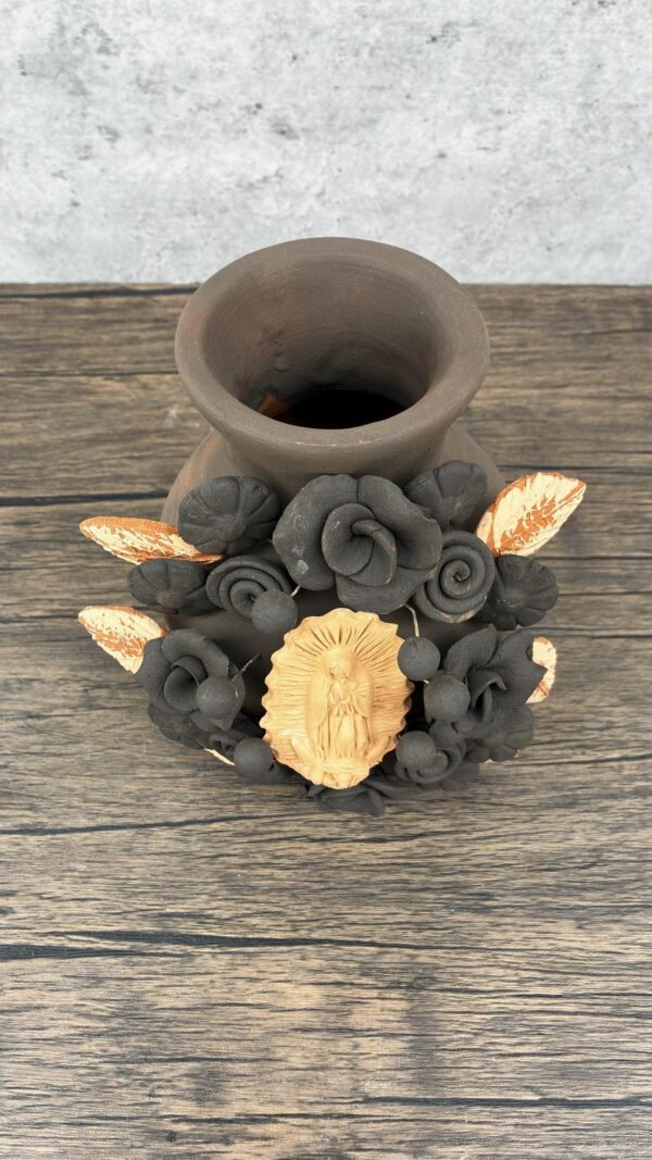 Mary Virgin Filigrana Clay Flower Vase, Artistic  Oaxaca México By Artisans Handmade Crafts, Home Decor Folk Art,  Virgen de Guadalupe - Image 4