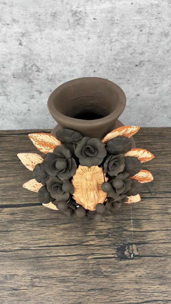 Mary Virgin Filigrana Clay Flower Vase, Artistic  Oaxaca México By Artisans Handmade Crafts, Home Decor Folk Art,  Virgen de Guadalupe - Image 4