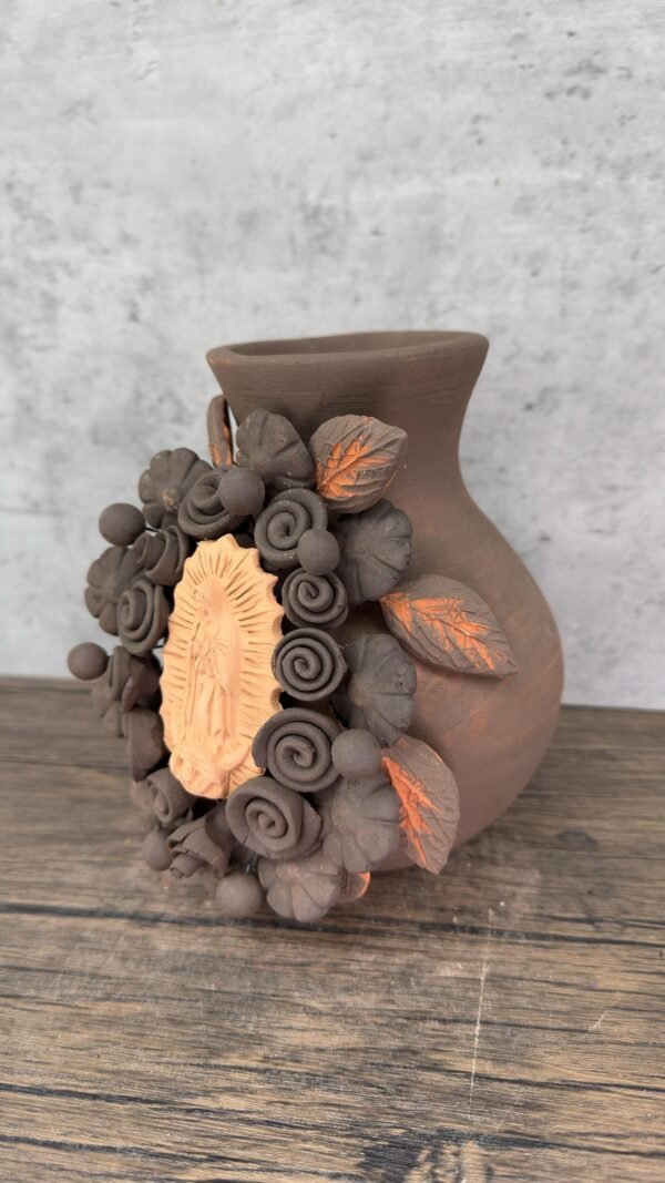 Mary Virgin Filigrana Clay Flower Vase, Artistic  Oaxaca México By Artisans Handmade Crafts, Home Decor Folk Art,  Virgen de Guadalupe - Image 3