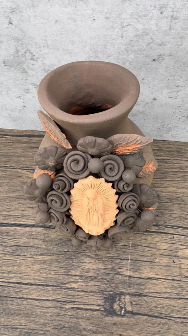 Mary Virgin Filigrana Clay Flower Vase, Artistic  Oaxaca México By Artisans Handmade Crafts, Home Decor Folk Art,  Virgen de Guadalupe - Image 4