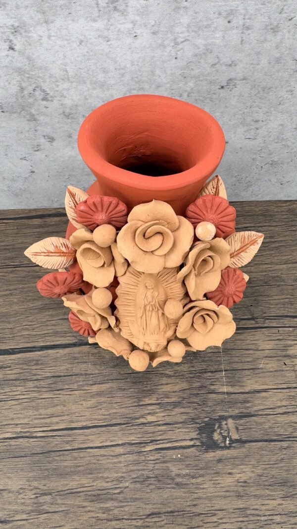 Mary Virgin Filigrana Clay Flower Vase, Artistic  Oaxaca México By Artisans Handmade Crafts, Home Decor Folk Art,  Virgen de Guadalupe - Image 4