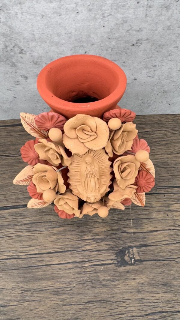 Mary Virgin Filigrana Clay Flower Vase, Artistic  Oaxaca México By Artisans Handmade Crafts, Home Decor Folk Art,  Virgen de Guadalupe - Image 4