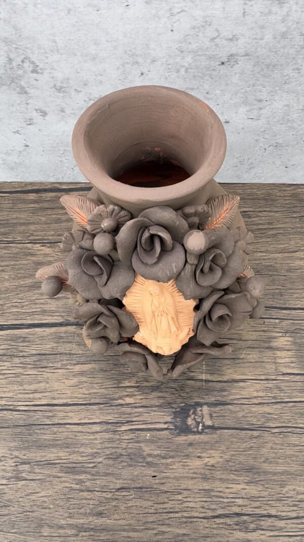 Mary Virgin Filigrana Clay Flower Vase, Artistic  Oaxaca México By Artisans Handmade Crafts, Home Decor Folk Art,  Virgen de Guadalupe - Image 4