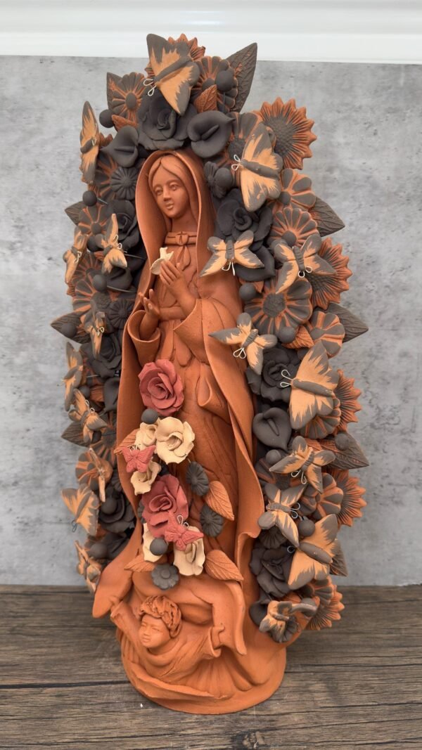 XL Virgin Mary Handmade Clay Piece, Virgen de Guadalupe  Mexican Decoration, Mary Virgin Sculpture,Metepec Estado de México Virgencita 23.7” - Image 3
