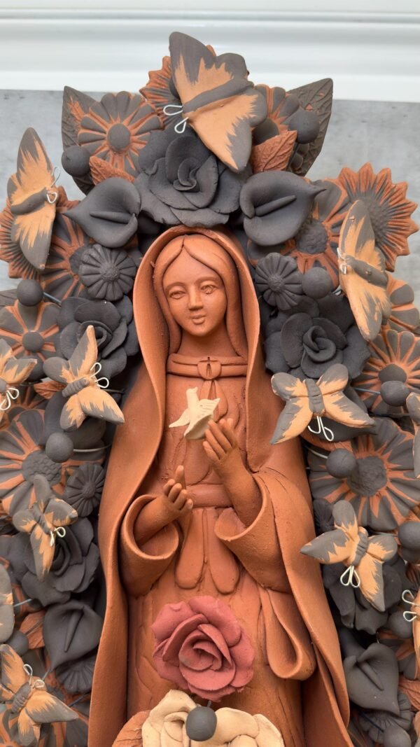 XL Virgin Mary Handmade Clay Piece, Virgen de Guadalupe  Mexican Decoration, Mary Virgin Sculpture,Metepec Estado de México Virgencita 23.7” - Image 4