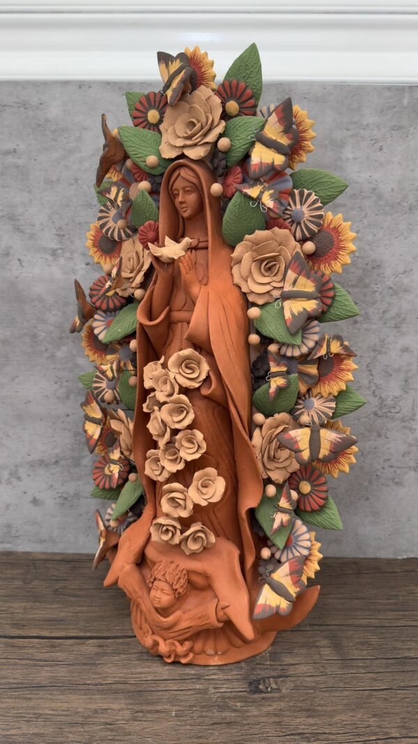 XL Virgin Mary Handmade Clay Piece, Virgen de Guadalupe  Mexican Decoration, Mary Virgin Sculpture,Metepec Estado de México Virgencita 23.7” - Image 3
