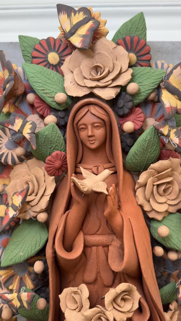 XL Virgin Mary Handmade Clay Piece, Virgen de Guadalupe  Mexican Decoration, Mary Virgin Sculpture,Metepec Estado de México Virgencita 23.7” - Image 4