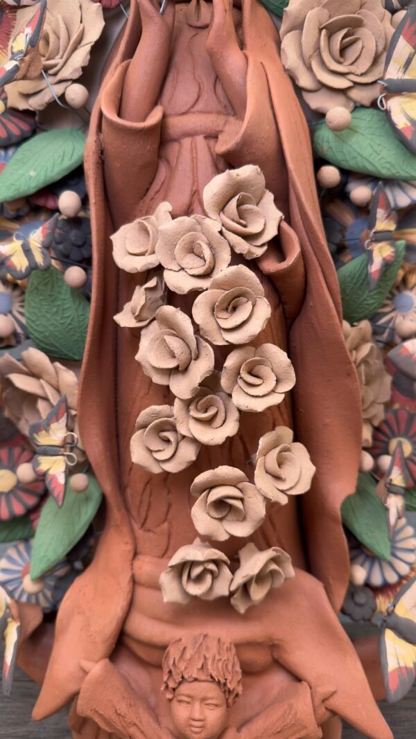 XL Virgin Mary Handmade Clay Piece, Virgen de Guadalupe  Mexican Decoration, Mary Virgin Sculpture,Metepec Estado de México Virgencita 23.7” - Image 5