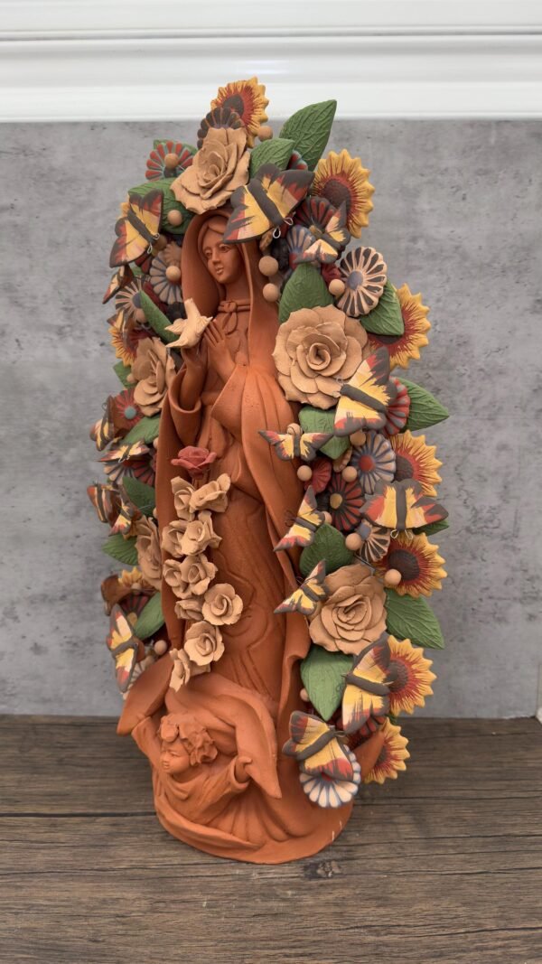 XL Virgin Mary Handmade Clay Piece, Virgen de Guadalupe  Mexican Decoration, Mary Virgin Sculpture,Metepec Estado de México Virgencita 23.7” - Image 3
