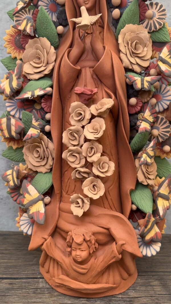 XL Virgin Mary Handmade Clay Piece, Virgen de Guadalupe  Mexican Decoration, Mary Virgin Sculpture,Metepec Estado de México Virgencita 23.7” - Image 5