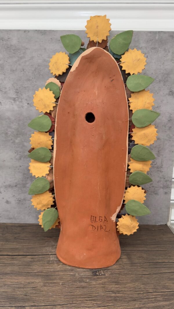 XL Virgin Mary Handmade Clay Piece, Virgen de Guadalupe  Mexican Decoration, Mary Virgin Sculpture,Metepec Estado de México Virgencita 23.7” - Image 6