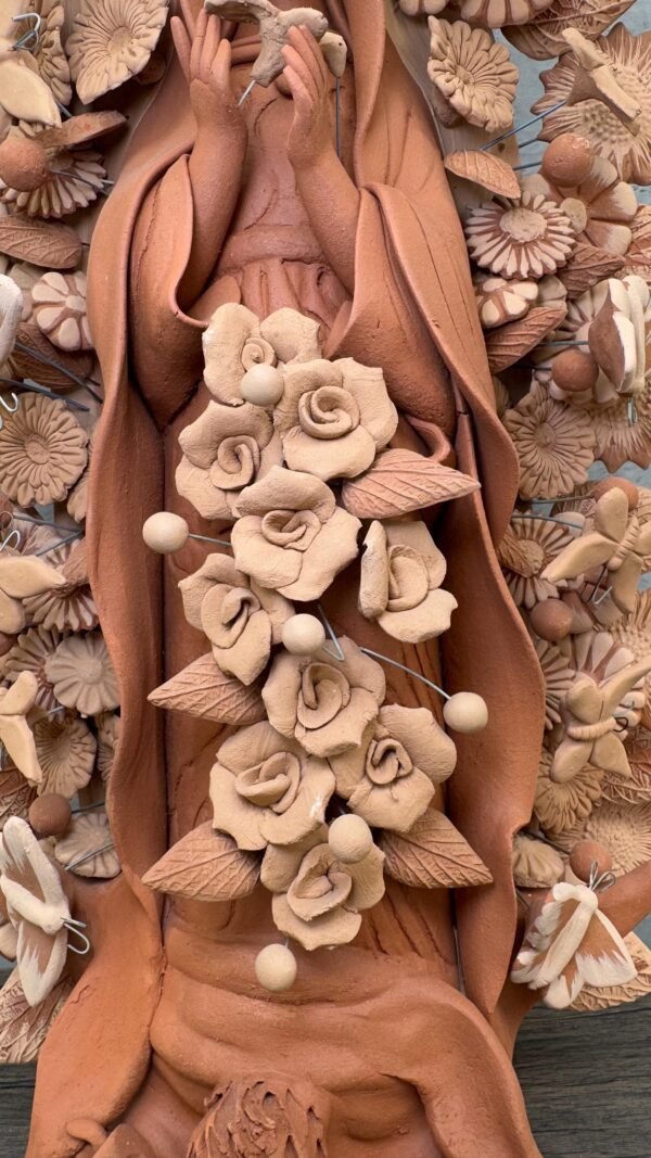 XL Virgin Mary Handmade Clay Piece, Virgen de Guadalupe  Mexican Decoration, Mary Virgin Sculpture,Metepec Estado de México Virgencita 23.7” - Image 3