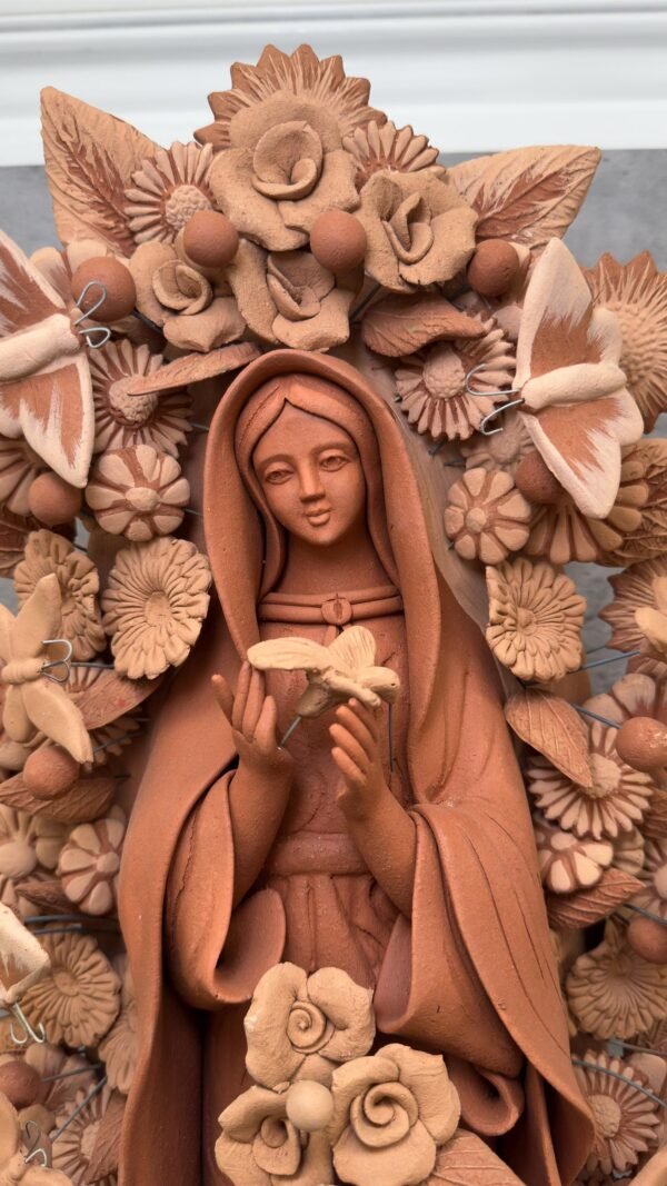 XL Virgin Mary Handmade Clay Piece, Virgen de Guadalupe  Mexican Decoration, Mary Virgin Sculpture,Metepec Estado de México Virgencita 23.7” - Image 4