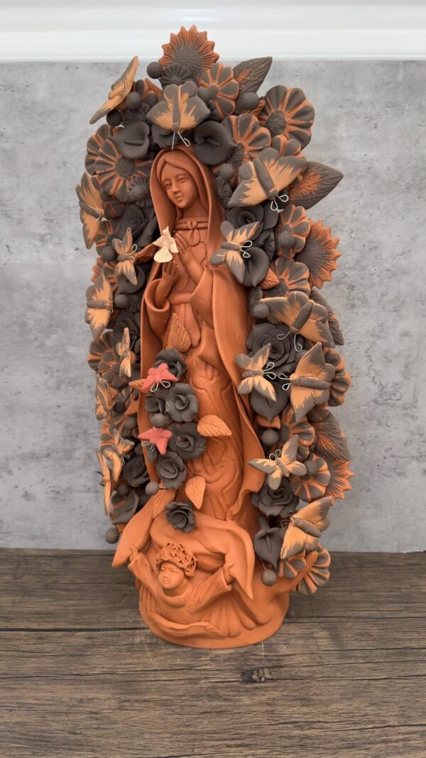 XL Virgin Mary Handmade Clay Piece, Virgen de Guadalupe  Mexican Decoration, Mary Virgin Sculpture,Metepec Estado de México Virgencita 23.7” - Image 4