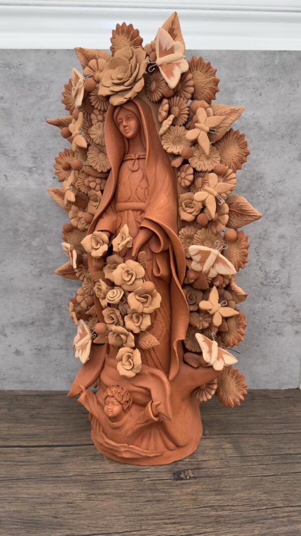 XL Virgin Mary Handmade Clay Piece, Virgen de Guadalupe  Mexican Decoration, Mary Virgin Sculpture,Metepec Estado de México Virgencita 23.7” - Image 3
